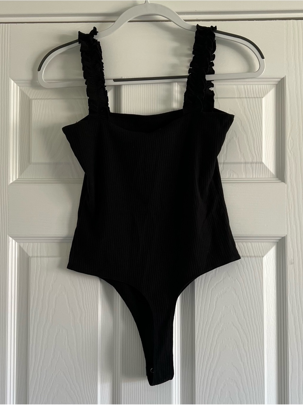 Double Zero Black Ribbed Bodysuit with Ruffle Straps